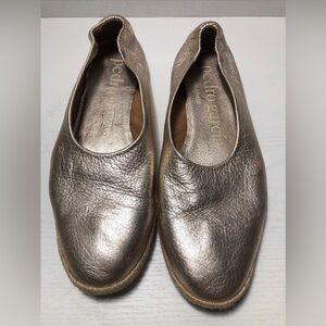 Pedro Garcia Metallic Gold Ballet Flats Womens 39.5 EUR/9 Leather Shoes Spain